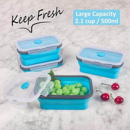 Collapsible Food Storage Containers with Lids, 4 Pack, 40 oz Silicone 1-Compartment Meal Prep Containers Reusable, Lunch Bento Boxes for Adults, Microwave Freezer Dishwasher Safe, BPA-Free, Black