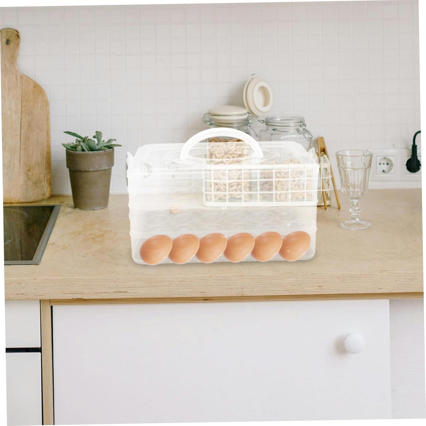 2layer Stackable Carrier with Lid Refrigerator Storage Box Portable and Secure Design for Parties and Kitchen Use Easy to Carry with Handle