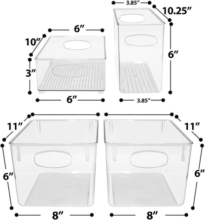 Sorbus Plastic Storage Bins Stackable Clear Pantry Organizer Box Bin for Organizing Kitchen Fridge, Food, Snack Pantry, Fruit, Vegetables, Bathroom, Wide & Narrow Deep Container Set