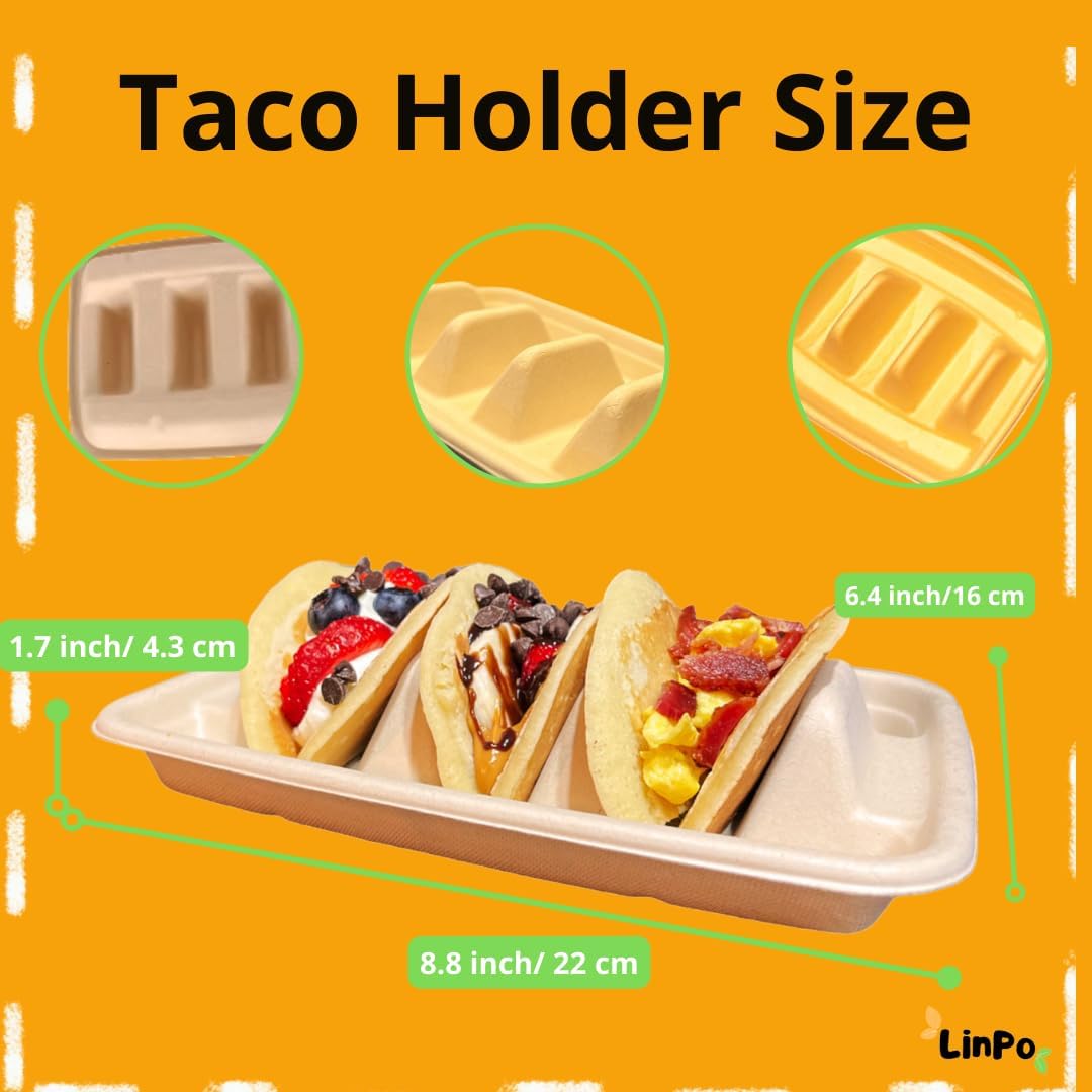 Disposable Taco Holder- 25 pack Biodegradable Taco Plate- Taco Kit, Taco Party Supplies,Taco Tray,Taco Boats, Taco Tuesday Kit, Tuesday lazy.