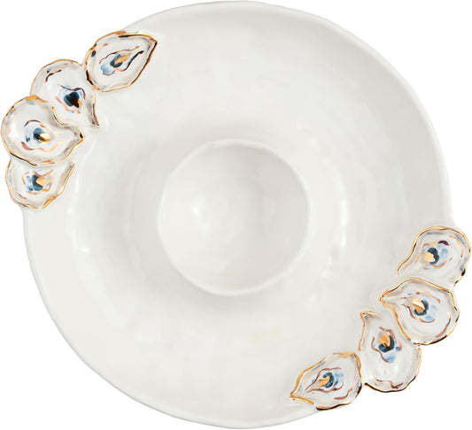 Mud Pie Oyster Chip And Dip Bowl Set; 2" x 10 1/2" dia