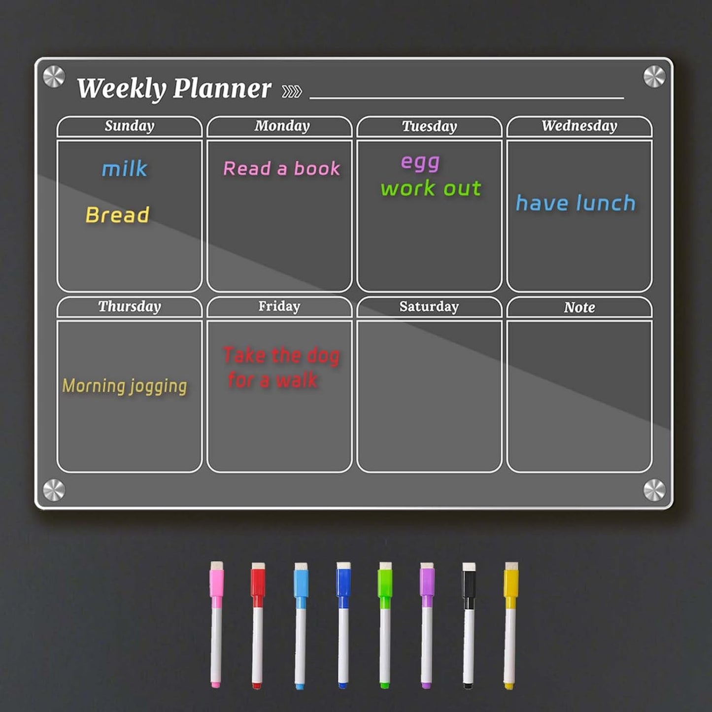 4Pcs Fridge Calendar Set, Clear Magnetic Dry Erase Daily, Weekly, Monthly Planners & Menu Board, w/ 2 Packs of 8 Markers