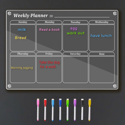4Pcs Fridge Calendar Set, Clear Magnetic Dry Erase Daily, Weekly, Monthly Planners & Menu Board, w/ 2 Packs of 8 Markers