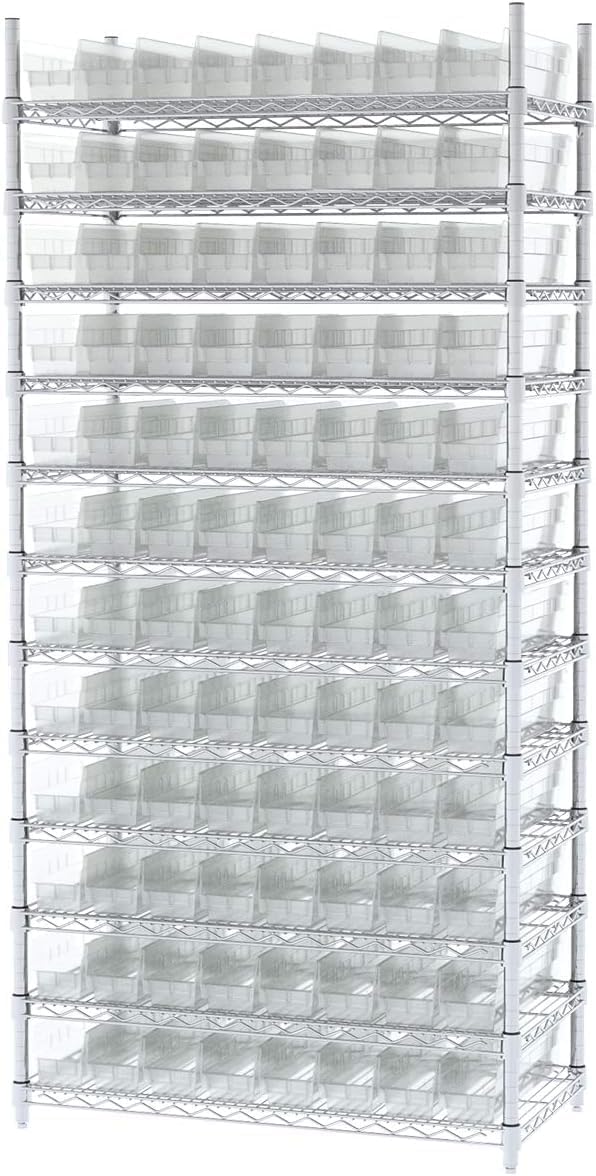 Akro-Mils 30128 Plastic Shelf Bins, Heavy Duty Storage Bins for Garage, Closet, and Drawer Organization, 457 x 102 x 102 Mm, Clear, 12 Count