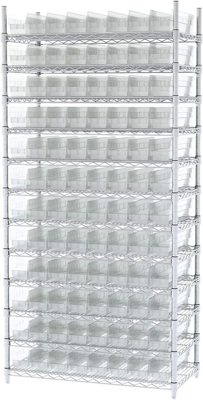 Akro-Mils 30128 Plastic Shelf Bins, Heavy Duty Storage Bins for Garage, Closet, and Drawer Organization, 457 x 102 x 102 Mm, Clear, 12 Count