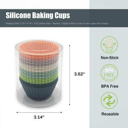 Silicone Cupcake Baking Cups 24 Pack, Reusable & Non-stick Muffin Cupcake Liners Holders Set for Party Halloween Christmas, Easy Clean Pastry Muffin Molds（Pack of 24,Multicolor）