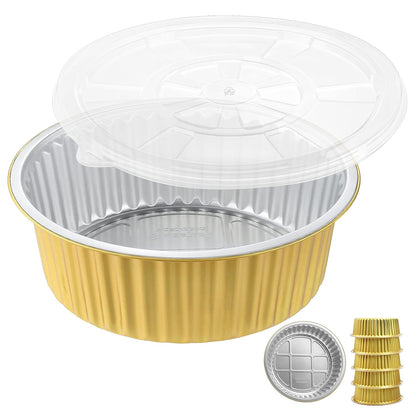 7.7" Round Aluminum Foil Containers with Lids (5 Pack) – Heavy Duty Disposable Takeout Pans for Meal Prep, Pasta, Casserole, Food Storage & Catering, 48oz