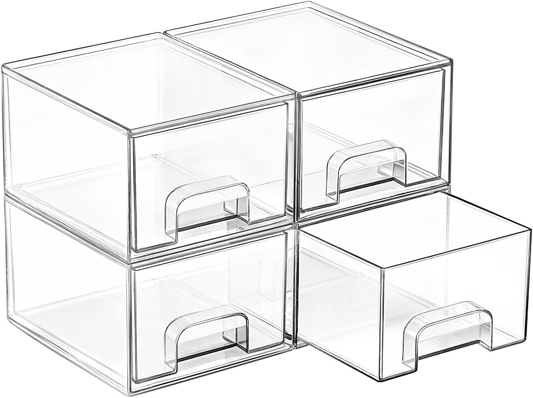 Vtopmart 10 Pack Small Clear Stackable Storage Drawers, Acrylic Bathroom Makeup Organizer, Plastic Storage Bins For Vanity, Undersink, Kitchen Cabinets, Pantry, Home Organization