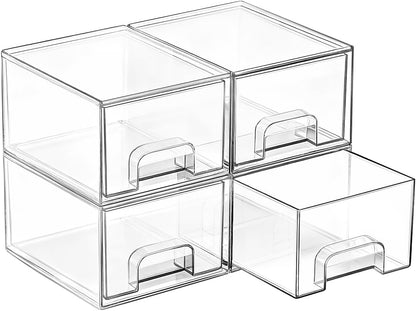 Vtopmart 10 Pack Small Clear Stackable Storage Drawers, Acrylic Bathroom Makeup Organizer, Plastic Storage Bins For Vanity, Undersink, Kitchen Cabinets, Pantry, Home Organization