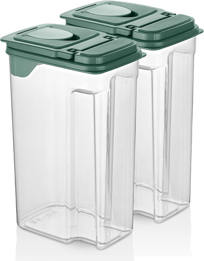 Tribello Food Storage Dispenser with Pour Spout Lid – Pantry Bin – Clear Slim Food Storage Container for Rice, Sugar, Cereal – BPA Free - Kitchen Organization (Small 1.9 Quarts - 2pack)
