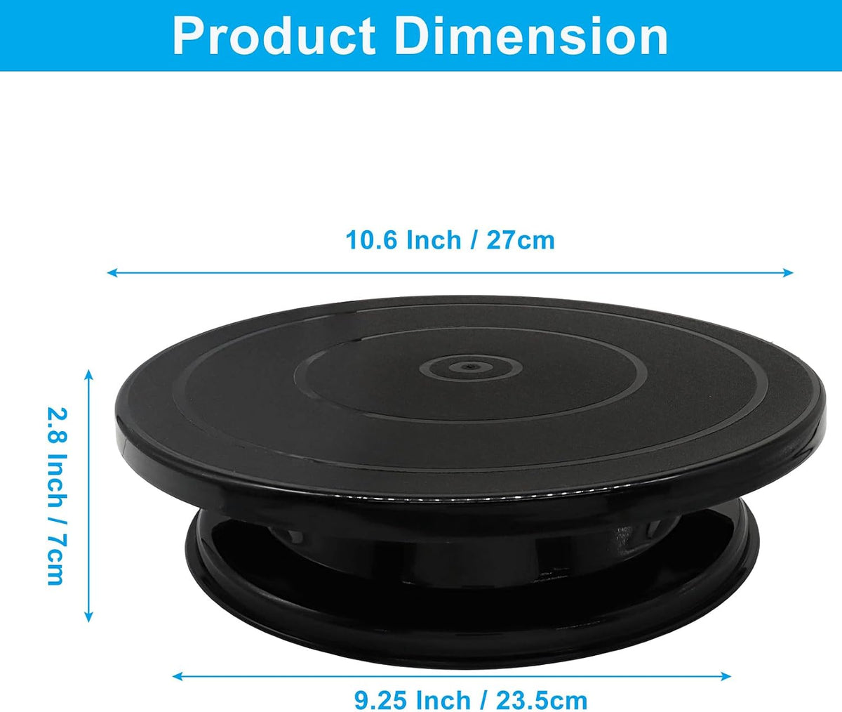 10.6 Inch Black Cake Turntable Spinning Cake Stand with Guides, Revolving Cake Turntable for Cake Decorating, Baking Cookies & Painting Crafts