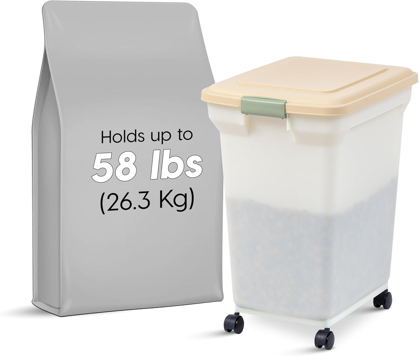 IRIS USA Dog Food Storage Container 58 Lb, Airtight Large Pet Food Storage Bin with Wheels, for Dog Cat Bird Chicken Food, Holds Up to 58 lbs, Keep Fresh, BPA Free, Made in USA, Black