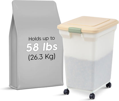 IRIS USA Dog Food Storage Container 58 Lb, Airtight Large Pet Food Storage Bin with Wheels, for Dog Cat Bird Chicken Food, Holds Up to 58 lbs, Keep Fresh, BPA Free, Made in USA, Black