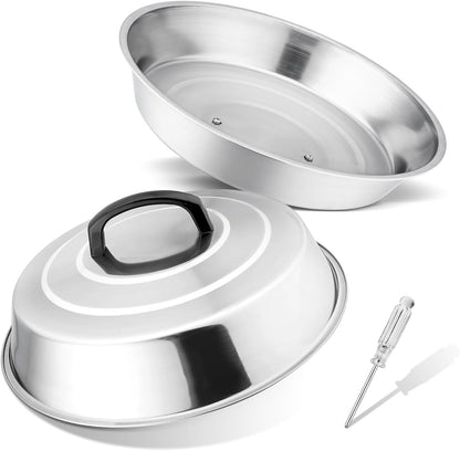 Cheese Melting Dome Set of 2, Leonyo 12" Metal Steam Basting Cover for Griddle Grill, Stainless Steel Griddle Accessories for BBQ Flat Top Kitchen Cooking Hamburger, Dishwasher Safe