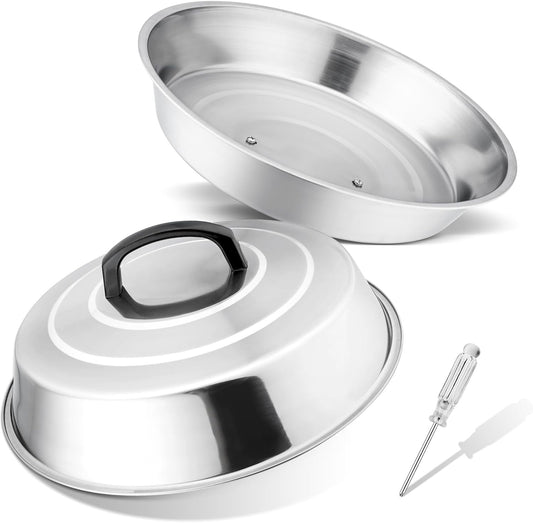 Cheese Melting Dome Set of 2, Leonyo 12" Metal Steam Basting Cover for Griddle Grill, Stainless Steel Griddle Accessories for BBQ Flat Top Kitchen Cooking Hamburger, Dishwasher Safe
