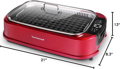 Techwood Indoor Grill Smokeless Grill, Electric Korean BBQ Grill with Glass Lid, Turbo Smoke Extractor Technology, Dishwasher-Safe Drip Tray & Nonstick Grilling Removable Plate, Black, 1500W