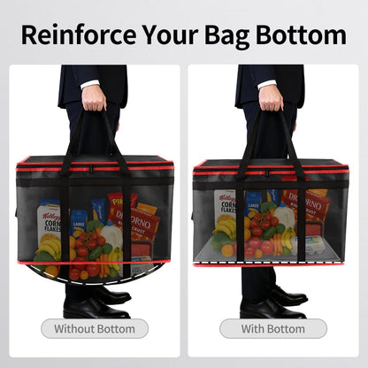 Bodaon Insulated Food Delivery Bag, XXXL Pizza Delivery Bags for Hot and Cold Food, Commercial, Large Capacity Reusable Warming Bag, Catering Cooler Bag for Rideshare, Warmers for Parties (Black, 1Pk)