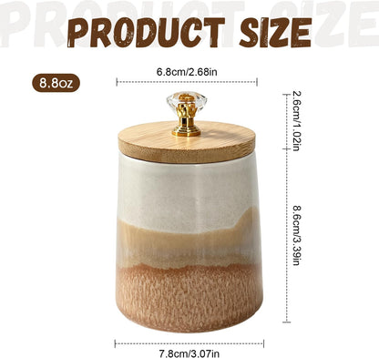 Ceramic Salt Cellar Bamboo Lid Spoon 3.5" Wide 12oz