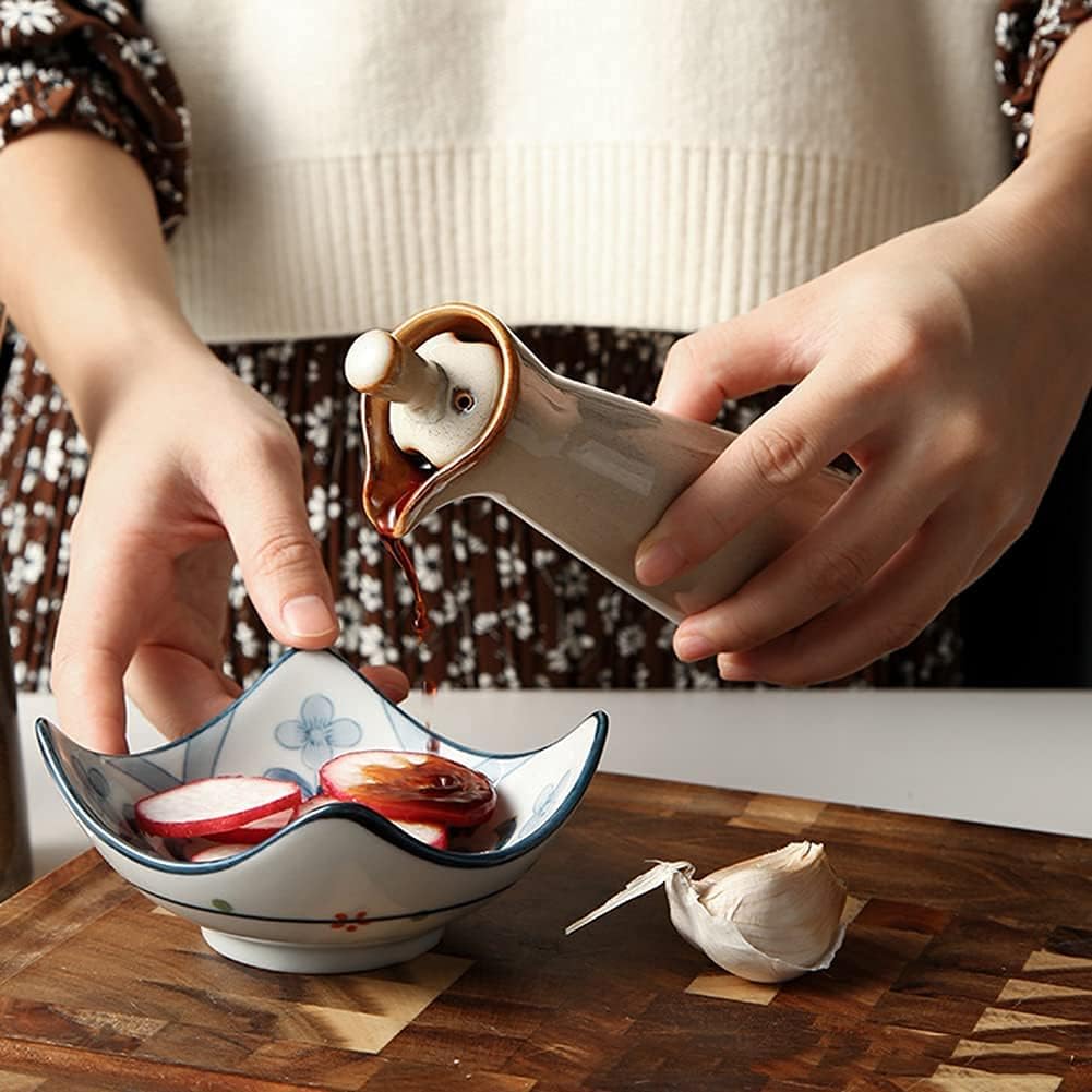 Small Ceramic Olive Oil Dispenser Bottle for Storage Of Oil, Vinegar, Soy Sauce, 120ml / 4oz - Blue
