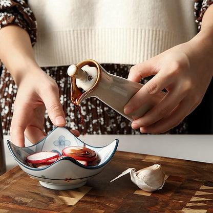 Small Ceramic Olive Oil Dispenser Bottle for Storage Of Oil, Vinegar, Soy Sauce, 120ml / 4oz - Blue