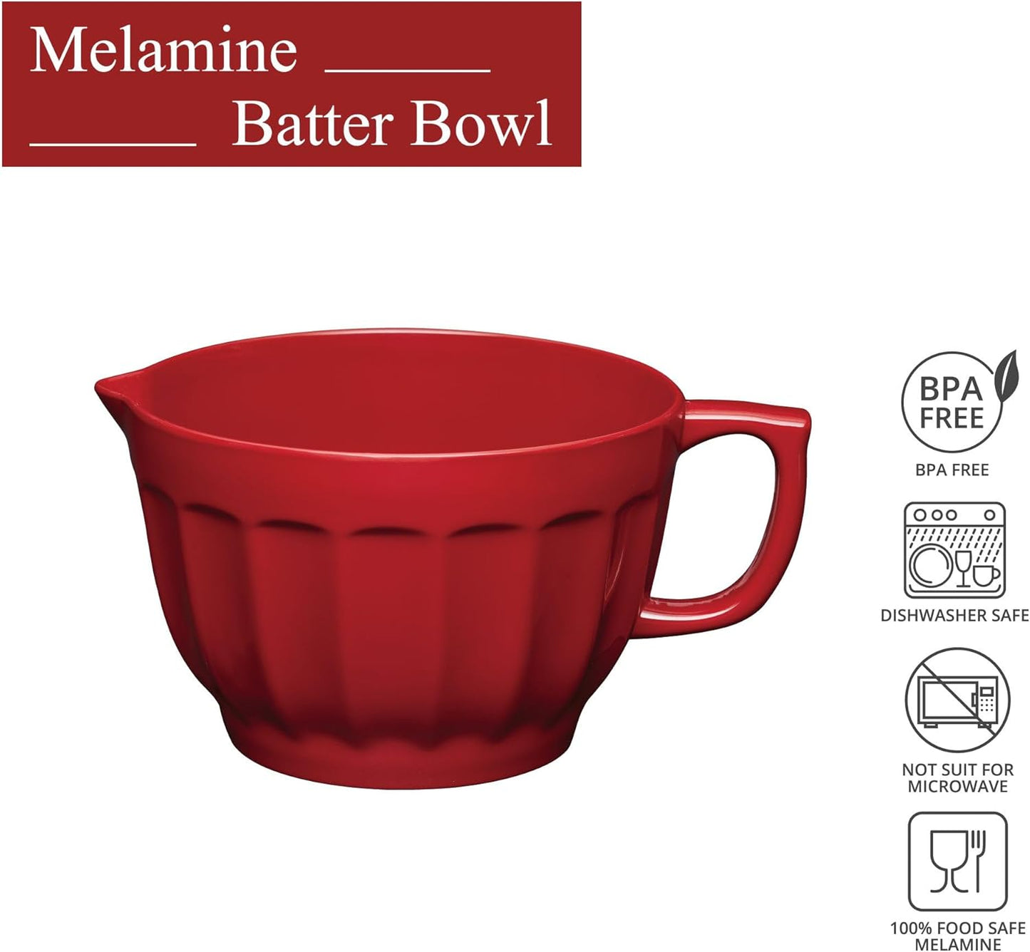 UP 4.3 Quart Latte Style Melamine Batter Bowl with Pour Spout and Handle, Professional Mixing Bowl with Non-Slip Base, Ideal for Pancake and Cake Batter, 11.5 x 8.75 Inch, Mint Blue