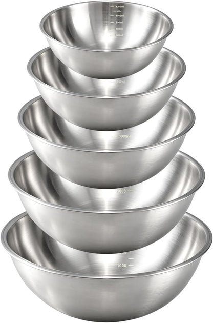 Gronivex 304 Stainless Steel Mixing Bowls, 3-Piece (1.5, 2.2 & 3.4 Qt) | Thicker-Gauge, Food-Grade Metal, Stackable Nesting & Space-Saving – For Kitchen Baking, Salads, Meal Prep, RV & Camping Use