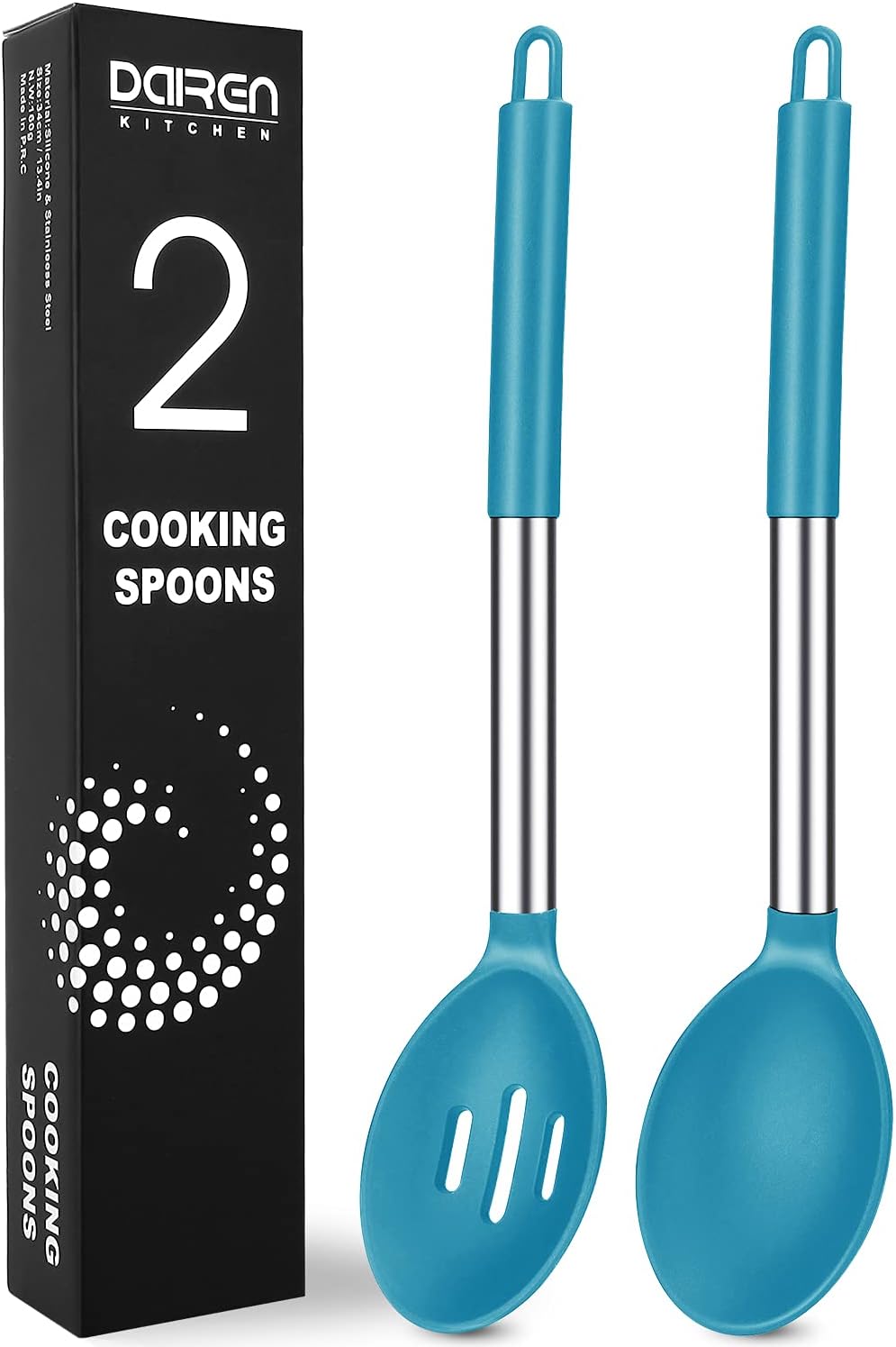 Pack of 2 Large Silicone Cooking Spoons, BPA Free Kitchen Scoops (Black)
