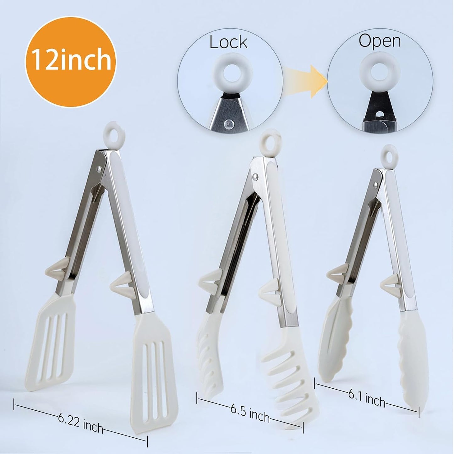 Kitchen Tongs,Set Of 3 Tongs with Silicone Tip for Cooking 9/12 Inch Stainless Steel Kitchen Tong for Meat,Food Grill,Salad,BBQ,Frying,Serving,Dishwasher (Black, 12 Inch)