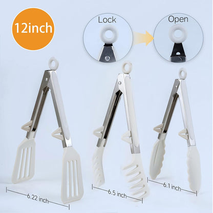 Kitchen Tongs,Set Of 3 Tongs with Silicone Tip for Cooking 9/12 Inch Stainless Steel Kitchen Tong for Meat,Food Grill,Salad,BBQ,Frying,Serving,Dishwasher (Black, 12 Inch)