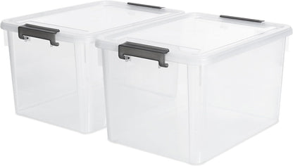 Citylife 32 QT Plastic Storage Bins with Latching Lids Stackable Storage Containers for Organizing Large Clear Storage Box for Garage, Closet, Kitchen, 4 Packs