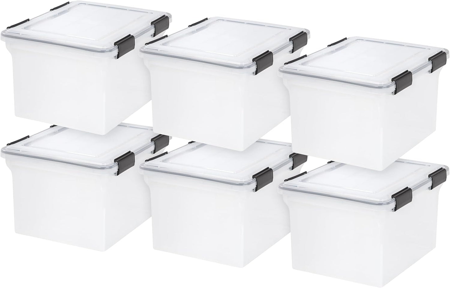 IRIS USA WeatherPro 47 Qt Storage Bins with Lids, 2 Pack, BPA-Free Plastic Gasket Box with Tight Latch and Seal, Stackable Nestable Tote Tub - Clear/Black