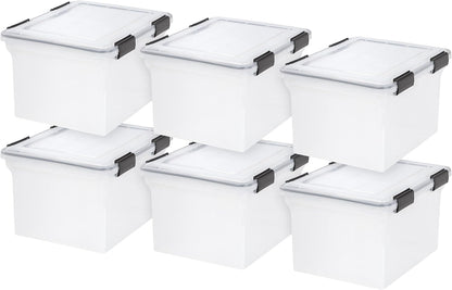 IRIS USA WeatherPro Storage Bins with Lids, 47 Qt, Gasket Seal, 2 Pack | Airtight gasket helps protect clothing, shoes, crafts, keepsakes, and household supplies from moisture and dust.