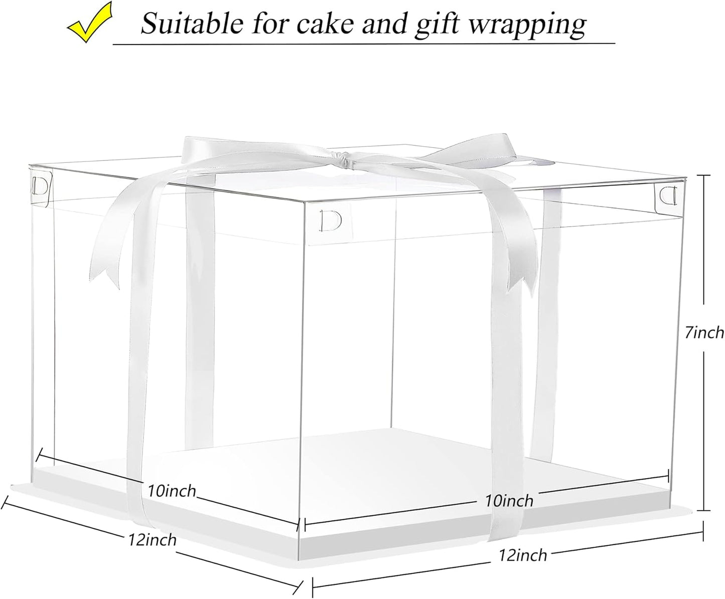 XININSUN 2Pcs Large Cake PET Clear Box, 10" X 10" X 9" with ribbon and pre-folded lid, for 8" cake packing carry, baking cookie display, Carry Tall Layer Gift, Festive Gift Box -White