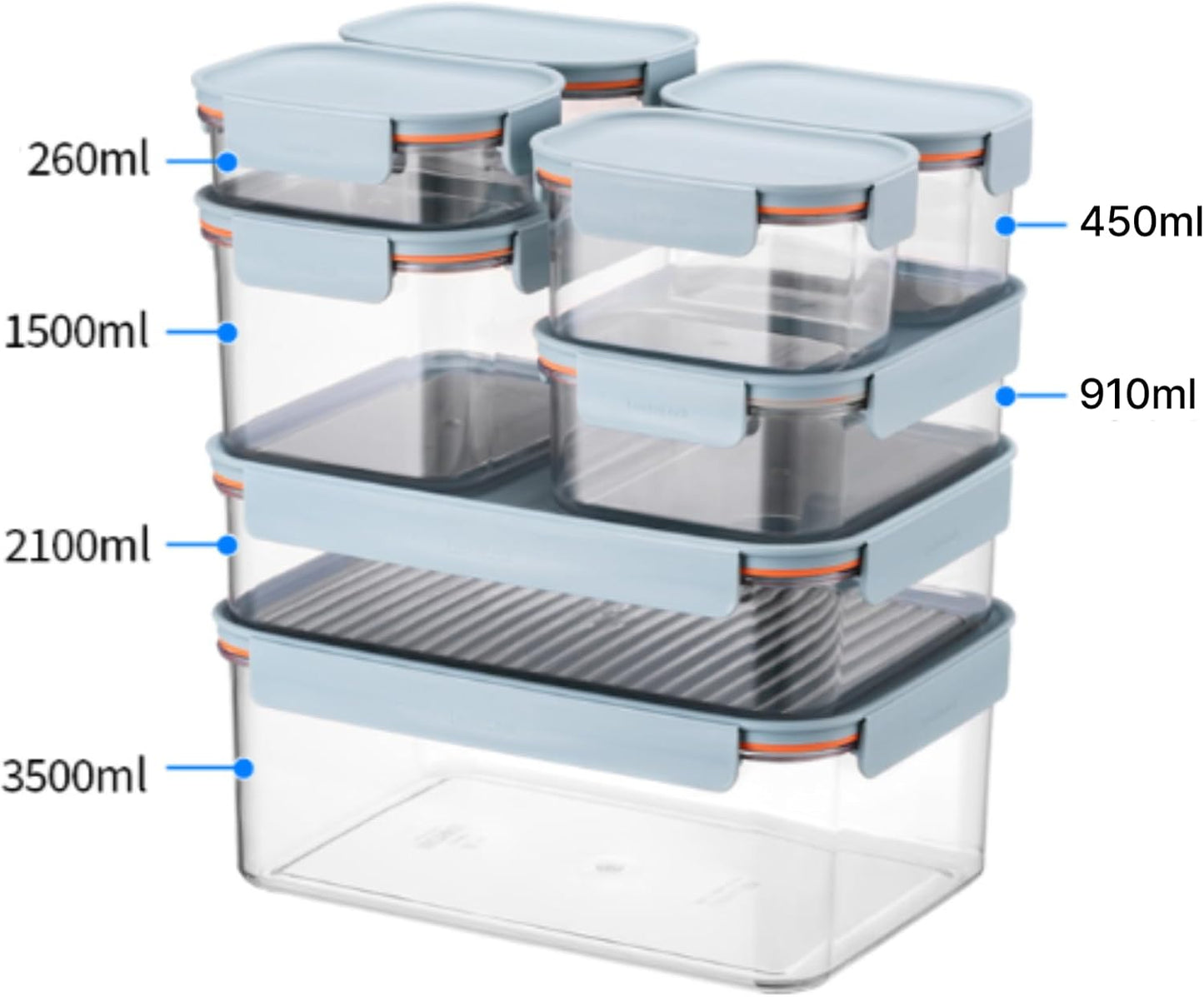 LocknLock LBF404RS5N Bisfree Modular Plus Food Storage Containers for Lunch, Meal Prep, Stackable, BPA-Free, Leakproof, Microwave, Dishwasher, Freezer-Safe, 10 Pieces, 5 Boxes and 5 Lids, Navy, 910ml