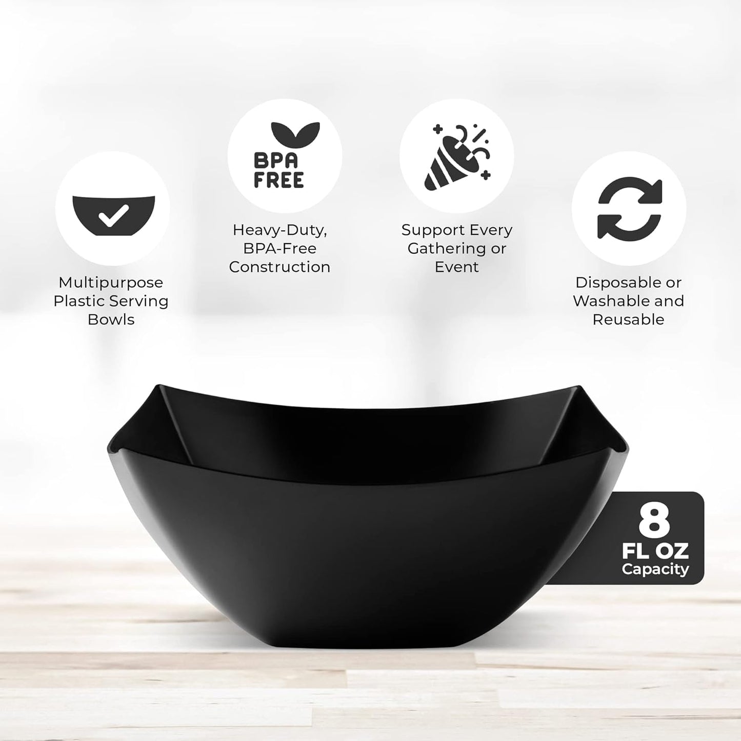 Posh Setting - White Plastic Square Serving Bowls for Party (16oz - 4 Pack), Disposable & Candy Containers for Party Table & Buffet
