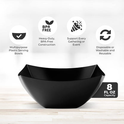 Posh Setting - White Plastic Square Serving Bowls for Party (16oz - 4 Pack), Disposable & Candy Containers for Party Table & Buffet