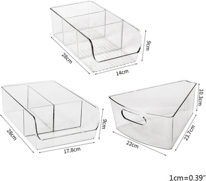 Clear Organizer Bins with Removable Dividers for Snacks Bag Sugar Packets Seasoning Packets Spice Packets Pouches