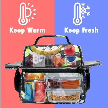 opux Insulated Lunch Bag Women Men, Dual Compartment Leakproof Lunch Box Adults Kids, Double Decker Meal Prep Bento Lunch Cooler Tote with Shoulder Strap for Work Office School Travel, Floral Purple