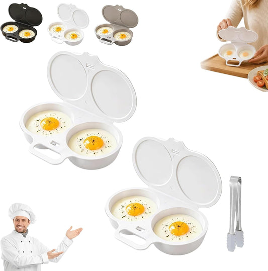 1PCS Dual Cavity Microwave Egg Poacher With Lid & Handle, Quick-Heat Microwave Egg Poacher For 2 Eggs, Poached Cooker & Breakfast Sandwich Maker, Quick Oil-Free Cooking, Food-Grade PP & Versatile Kitchen Essential