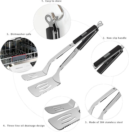 13.5-inch Stainless Steel Tongs for Cooking – Versatile Metal Spatula Tongs for Flipping, Picking Up, Cutting, and Stir-Frying Meats and Other Foods. Kitchen Tongs Durable and Multifunctional.(White)