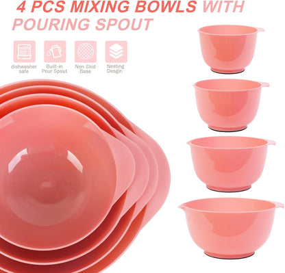 BoxedHome Nesting Plastic Mixing Bowl Set With Pour Spout, Microwave and Dishwasher Safe, BPA free Non-Slip Base, Set of 4 Size 1.7, 2.5, 3.5 and 4.5qt, Great for Prepping, Baking, Cooking (Dark Blue)
