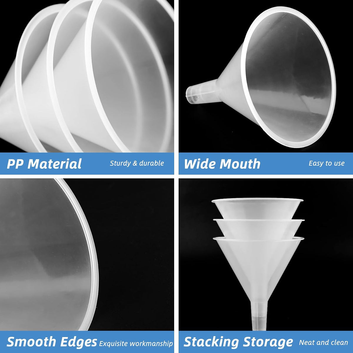 6 Inch Wide Mouth Plastic Large Funnels,Multi-Purpose Clear Funnels with with Reaching Spout for Water Bottles,Oils,Kitchen, Easy and Smooth Content Transfer