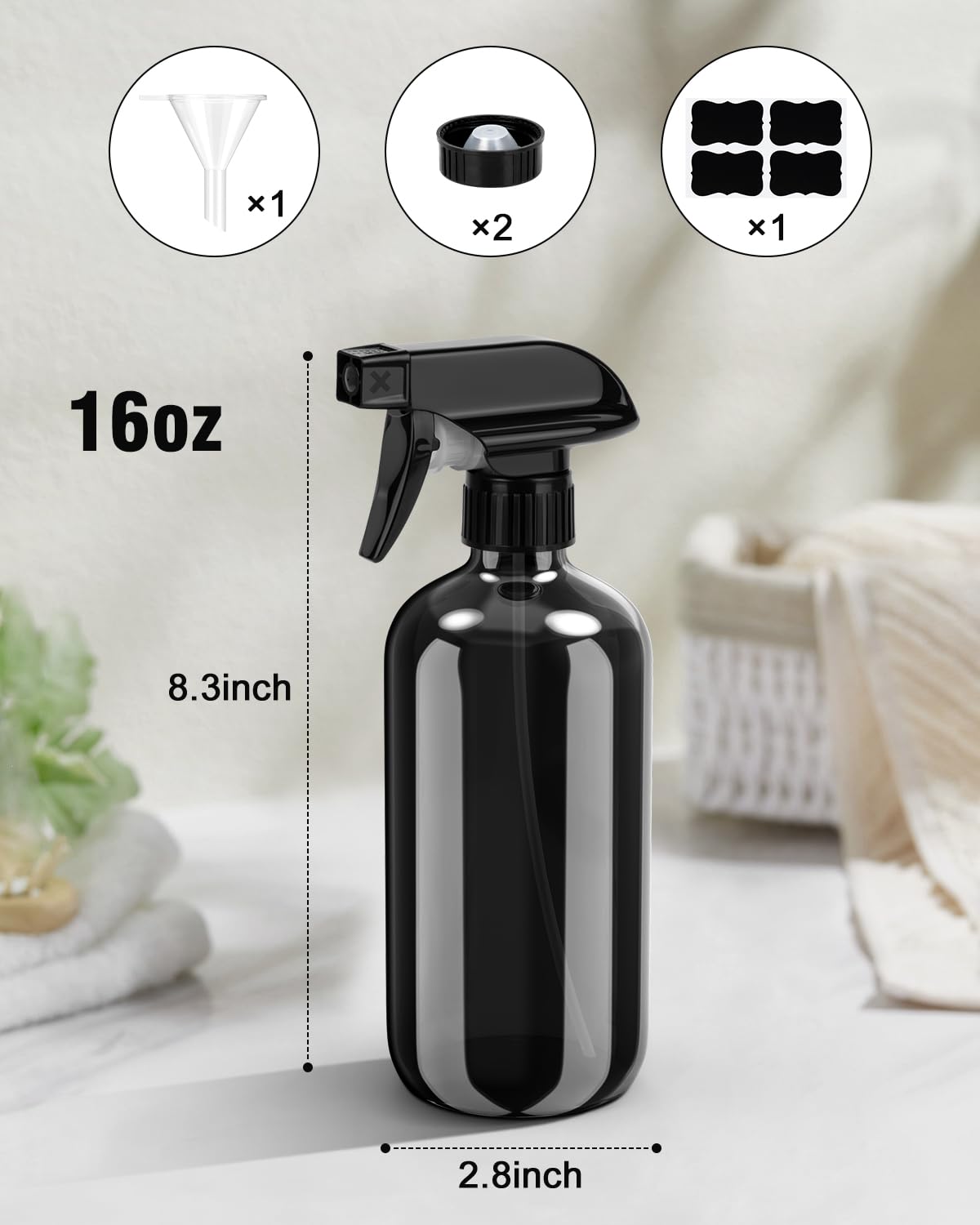 Bontip Glass Spray Bottle 16 oz for Cleaning, Plants (2 Pack, Amber)
