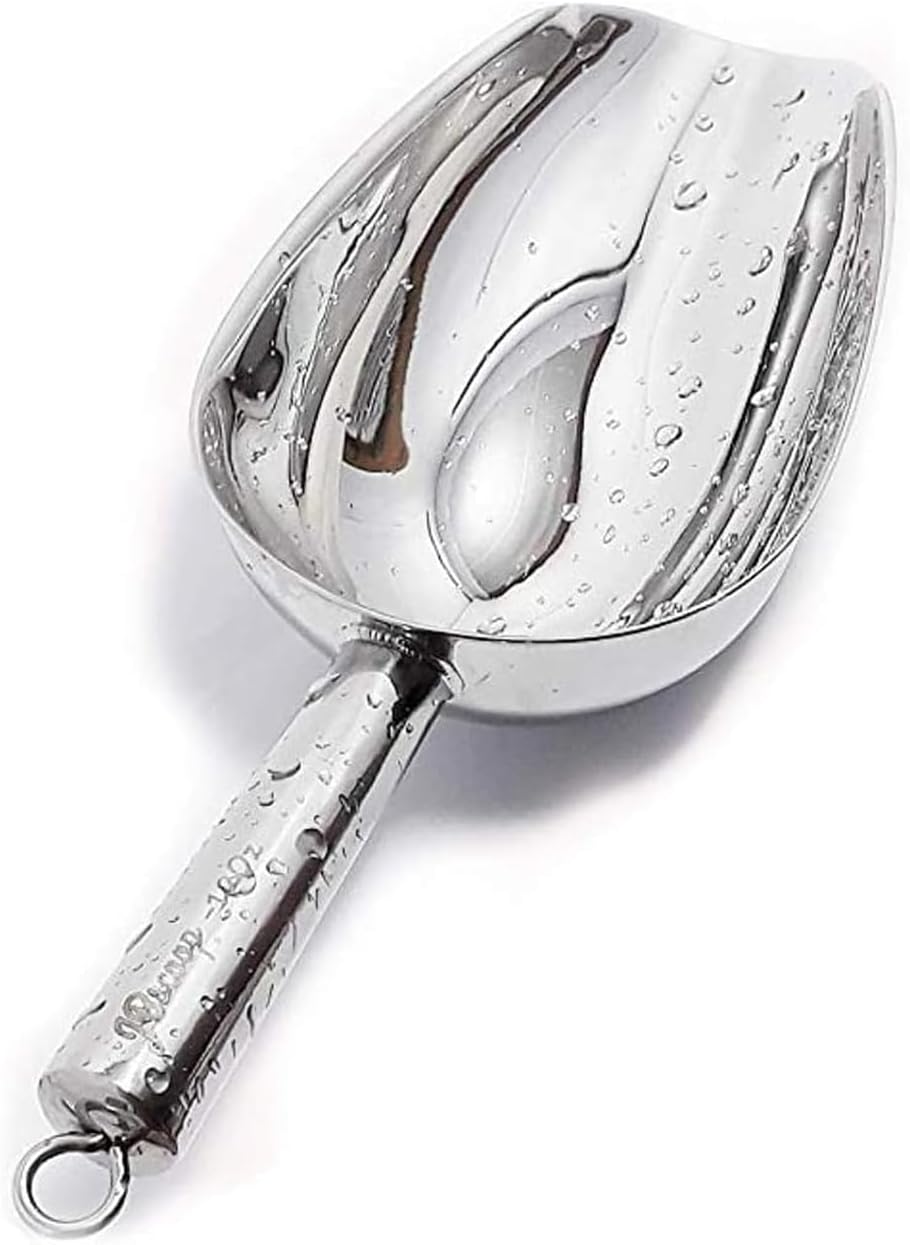 JBscoop Stainless Steel Scoop for ice, 9.6 Inch Metal Food Scoop Kitchen Bar Party Wedding Heavy Duty Dishwasher Safe - 8 Oz