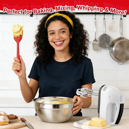 Showvigor Electric Hand Mixer with Stainless Steel Mixing Bowl Set –7 Speeds Turbo-Boost Hand Mixer with Large Mixing Bowls, Measuring Cups, Spoons & Spatula for Kitchen Cakes Eggs Baking(Pink)