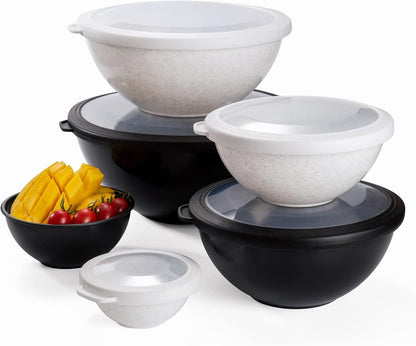 COOK WITH COLOR Mixing Bowls with Lids - 12 Piece Plastic Nesting Bowls Set includes 6 Prep Bowls and 6 Lids, Microwave Safe Mixing Bowl Set, Pink Embossed - Colors A