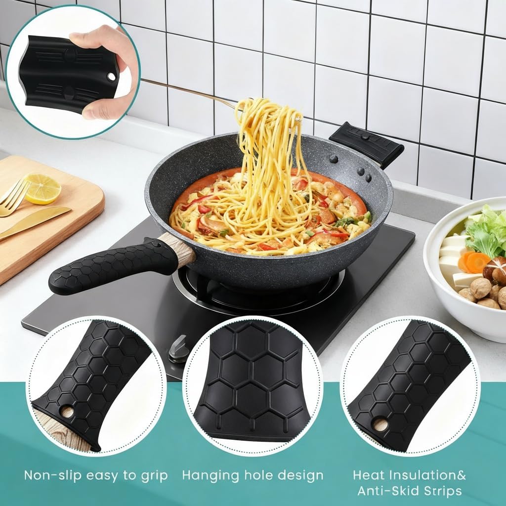 3 Pack Silicone Cast Iron Skillet Handle Cover - Heat Resistant Pot Handle Sleeve Grip for Frying Pans, Griddles, Dutch Ovens & Baking Sheets (Red)