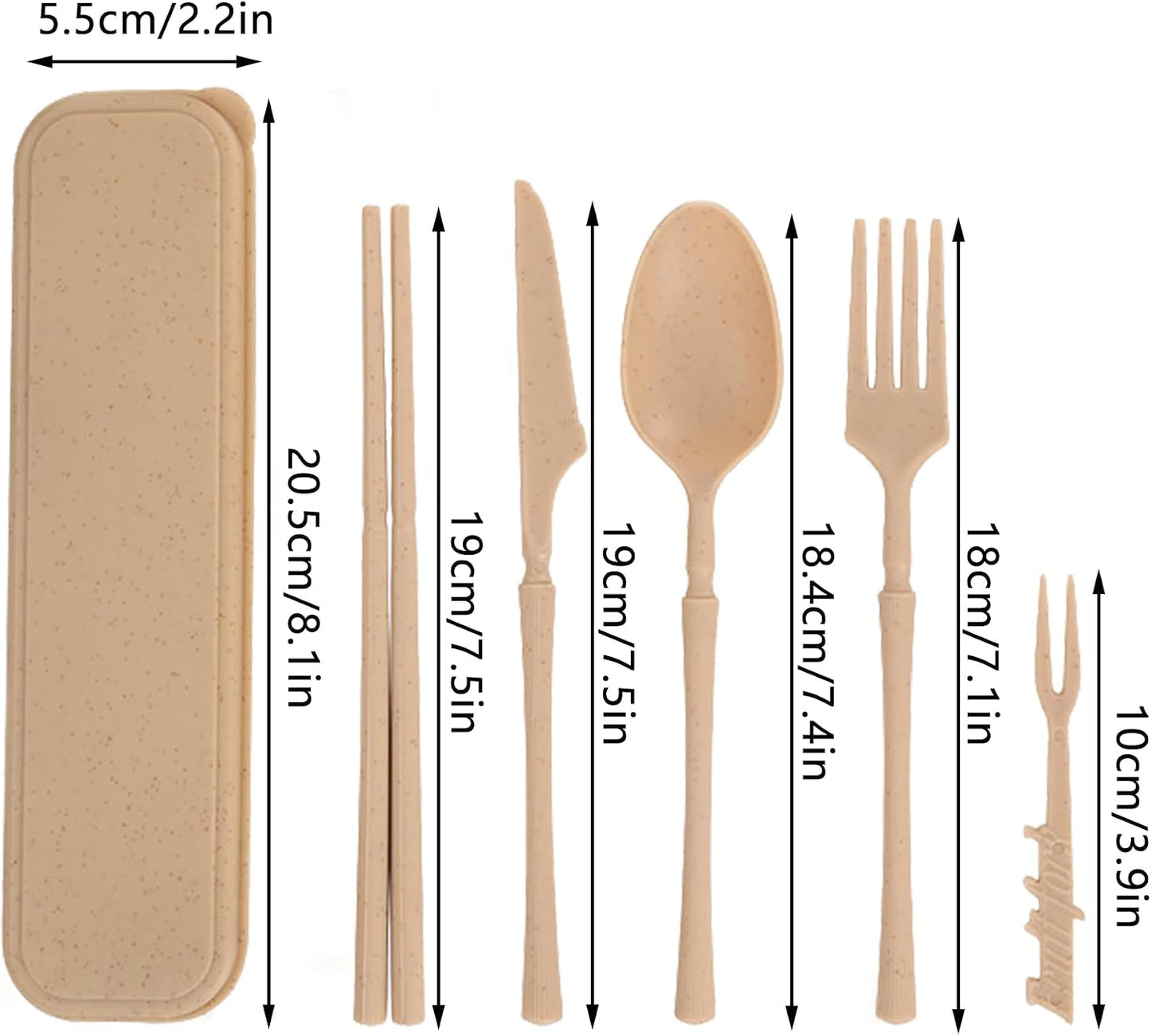 Reusable Travel Utensils Set with Case, Wheat Straw Portable Plastic Fork Spoon Knife Chopsticks Camping Cutlery, Eco-Friendly BPA Free Tableware Picnic Flatware for Kids Adults or Daily Use (Pink)