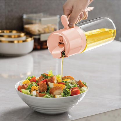 Glad 2 in 1 Oil Dispenser, 18.6oz/550ml - Olive Oil Sprayer for Cooking, Pouring Salad Dressing, and Grilling - Kitchen Gadget with Refillable Glass Bottle, Handle, and Mist or Pour Options - Rust