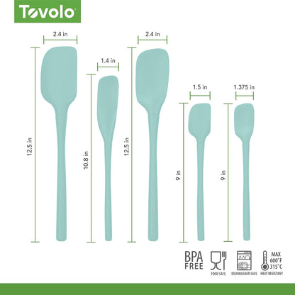Tovolo Flex Core 5 Piece Silicone Spatula Set Heat Resistant All Silicone Utensils Include Non Stick Spatula Spoonula Jar Scraper, Dishwasher Safe BPA Free Spatulas for Baking Mixing, White